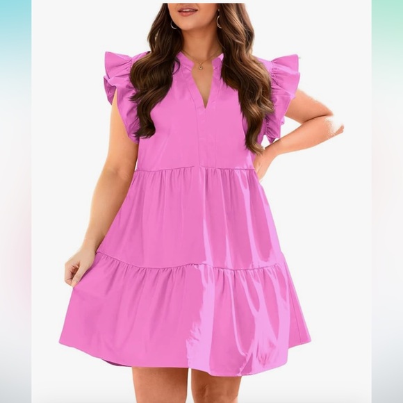 Pink Ruffle Sleeve Dress - Picture 1 of 7